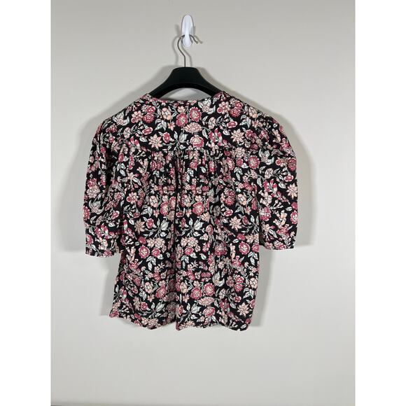 Rebecca Taylor La Vie Babydoll Floral Short Sleeve Blouse Womens Size L Boho - Picture 4 of 6